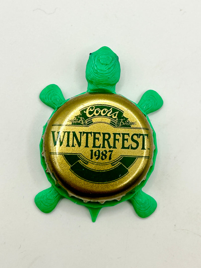 Coors Winterfest 1987 - Bottle Cap Magnet Turtle Shell Shocked Art
