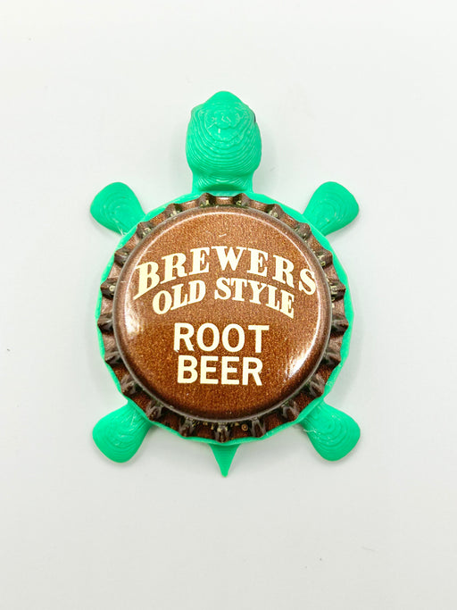 Brewers Old Style Root Beer - Bottle Cap Magnet Turtle Shell Shocked Art