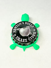 Newton’s Folly Draft Cider - Bottle Cap Magnet Turtle Shell Shocked Art
