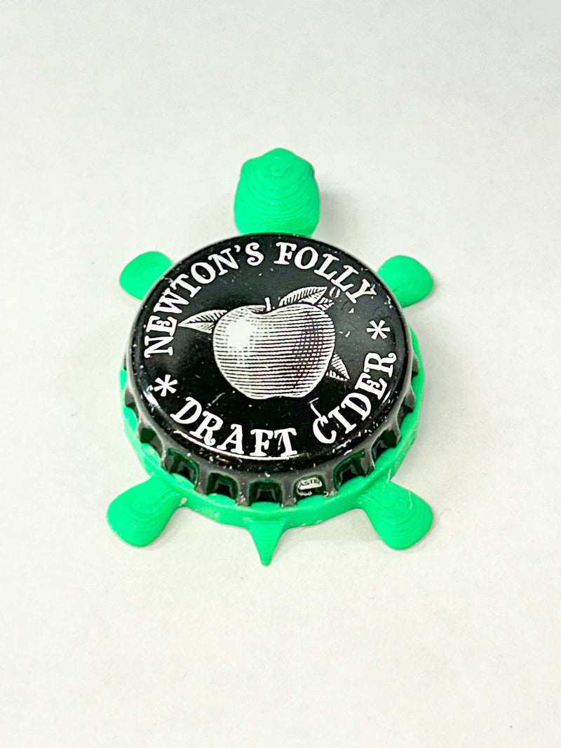 Newton’s Folly Draft Cider - Bottle Cap Magnet Turtle Shell Shocked Art