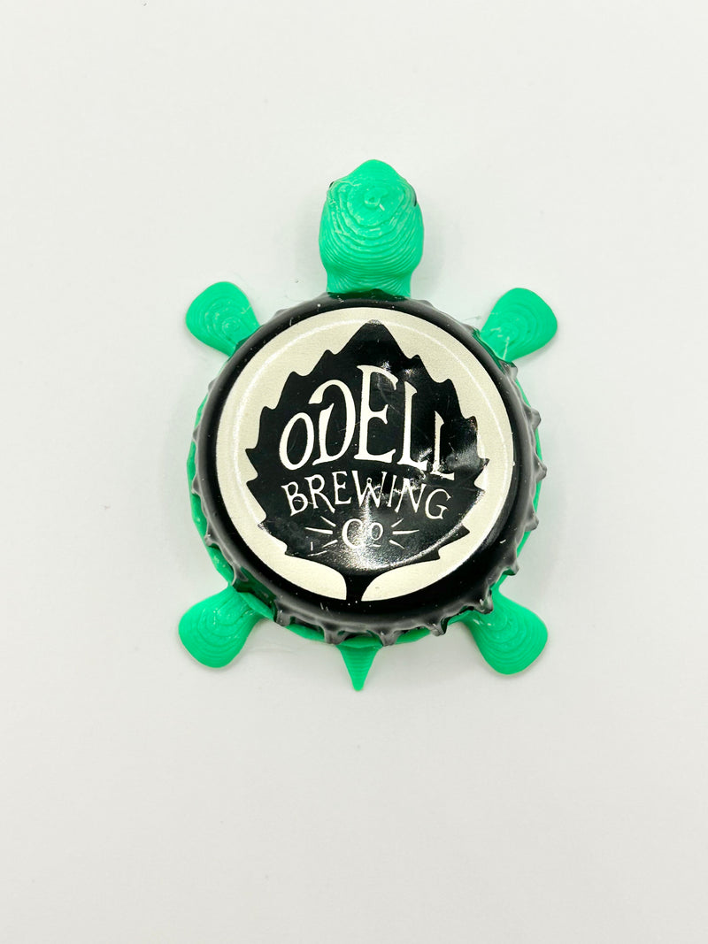 Odell Brewing Co (Black) - Bottle Cap Magnet Turtle Shell Shocked Art