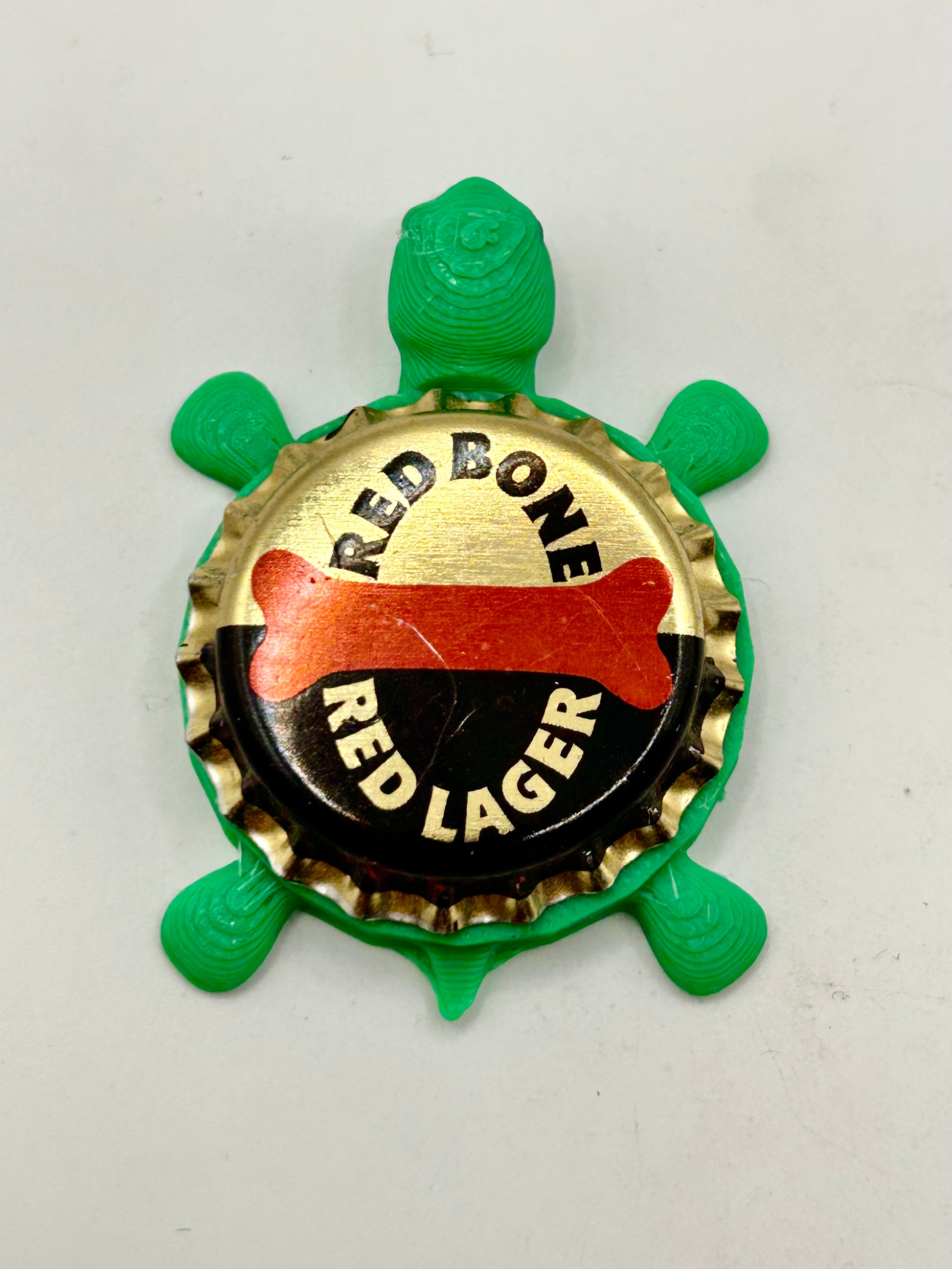 Red Bone Red Lager - Bottle Cap Magnet Turtle Shell Shocked Art