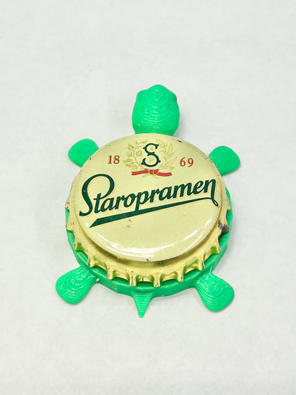 Staropramen Brewery (Prague, Czech Republic) - Bottle Cap Magnet Turtle Shell Shocked Art
