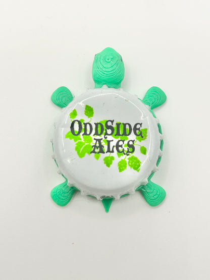 Oddside Ales - Bottle Cap Magnet Turtle Shell Shocked Art