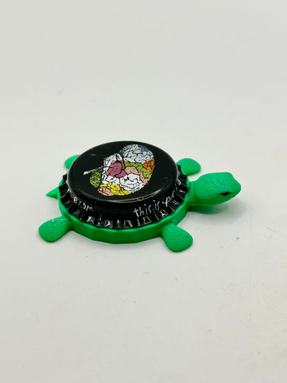New World Beverage Soda - Bottle Cap Magnet Turtle Shell Shocked Art