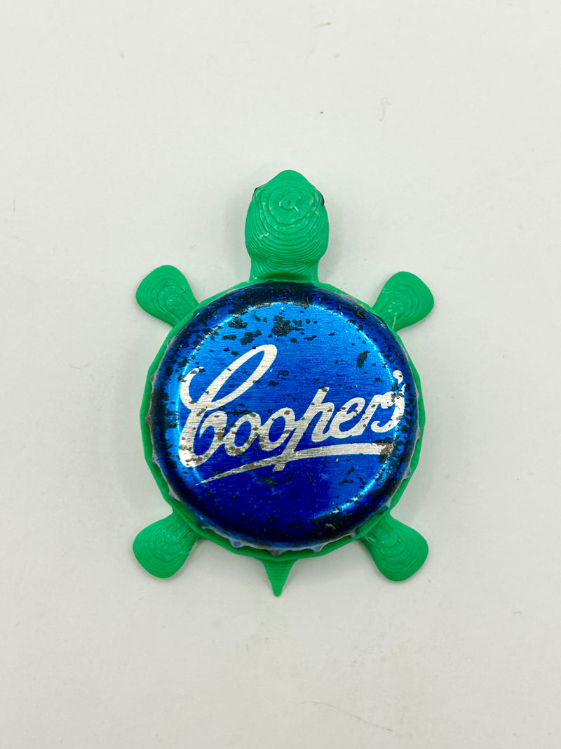 Cooper’s Brewing (Blue) - Bottle Cap Magnet Turtle Shell Shocked Art