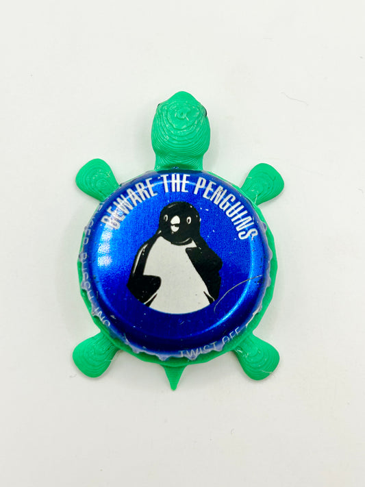 Beware the Penguins - Bottle Cap Magnet Turtle