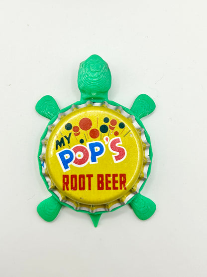 My Pop’s Root Beer - Bottle Cap Magnet Turtle Shell Shocked Art