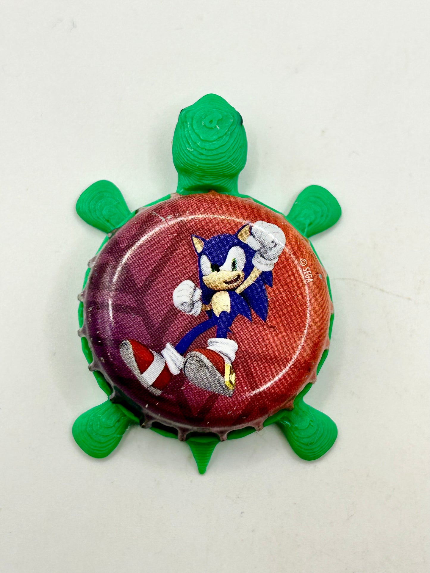 Sonic Leaping - Bottle Cap Magnet Turtle Shell Shocked Art