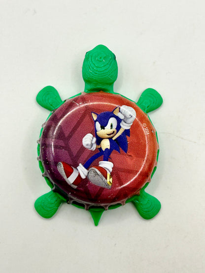 Sonic Leaping - Bottle Cap Magnet Turtle Shell Shocked Art