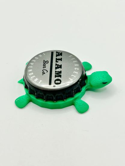 Alamo Beer Co - Bottle Cap Magnet Turtle Shell Shocked Art