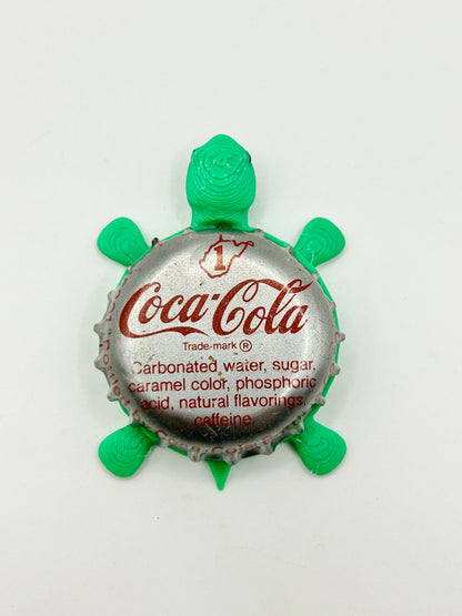 Coca Cola (Silver, WV) - Bottle Cap Magnet Turtle Shell Shocked Art
