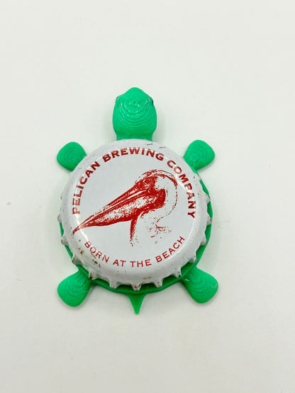 Pelican Brewing (Red) - Bottle Cap Magnet Turtle Shell Shocked Art