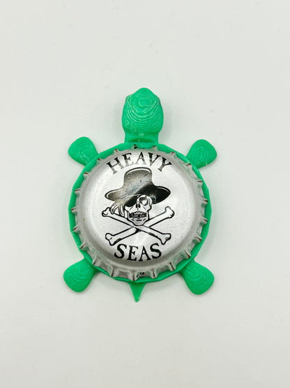 Heavy Seas (Silver, Black Hat) - Bottle Cap Magnet Turtle Shell Shocked Art