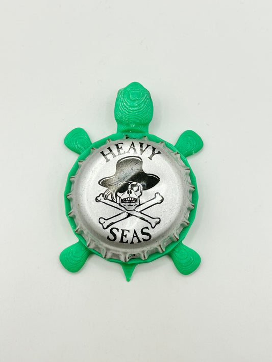 Heavy Seas (Silver, Black Hat) - Bottle Cap Magnet Turtle