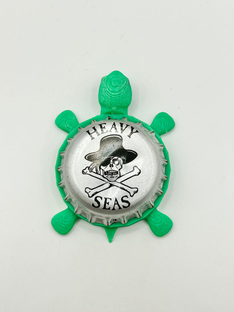 Heavy Seas (Silver, Black Hat) - Bottle Cap Magnet Turtle Shell Shocked Art