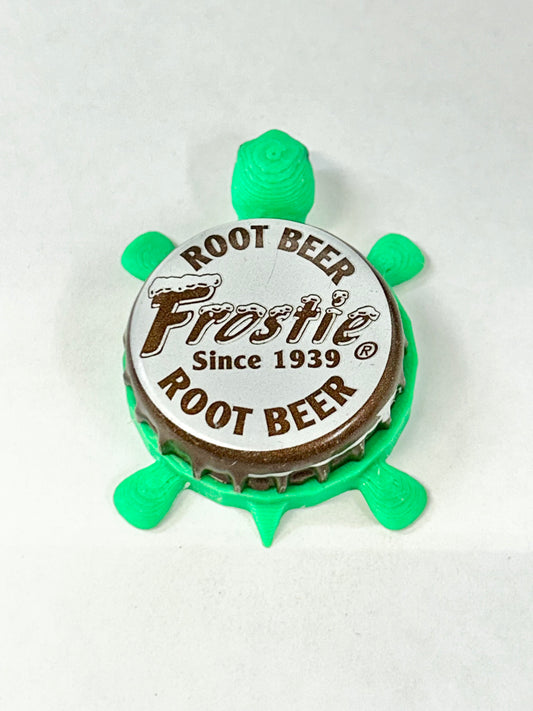 Frostie Root Beer Soda - Bottle Cap Magnet Turtle