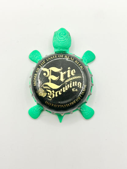 Erie Brewing (Black) - Bottle Cap Magnet Turtle Shell Shocked Art