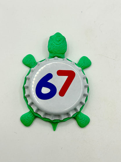 6 7 (“Six Seven”) Bottle Cap Magnet Turtle Shell Shocked Art