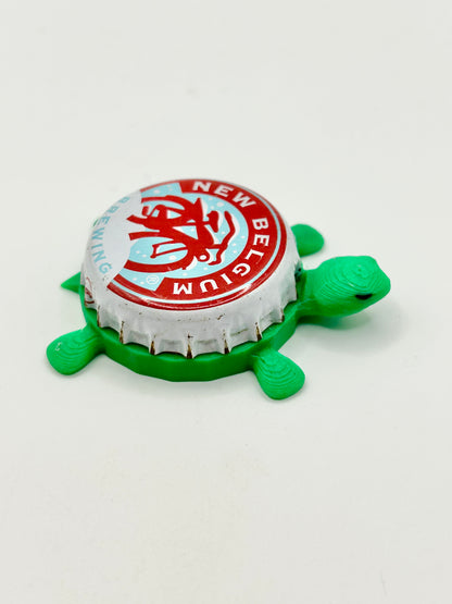Snow Bicycle, New Belgium Brewing - Bottle Cap Magnet Turtle Shell Shocked Art