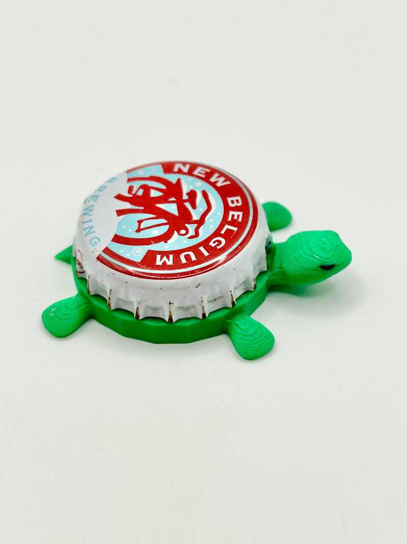 Snow Bicycle, New Belgium Brewing - Bottle Cap Magnet Turtle Shell Shocked Art
