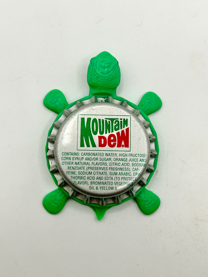 Mountain Dew (Vintage, Silver with Rectangle) - Bottle Cap Magnet Turtle Shell Shocked Art