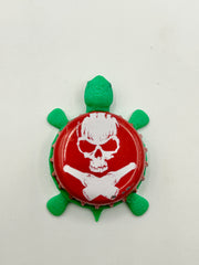 Skull with Crossed Beer Bottles - Bottle Cap Magnet Turtle Shell Shocked Art