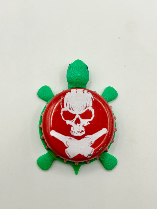 Skull with Crossed Beer Bottles - Bottle Cap Magnet Turtle