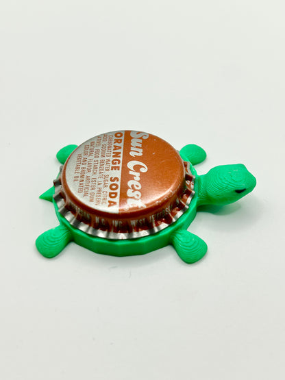 Sun Crest Orange Soda - Bottle Cap Magnet Turtle Shell Shocked Art