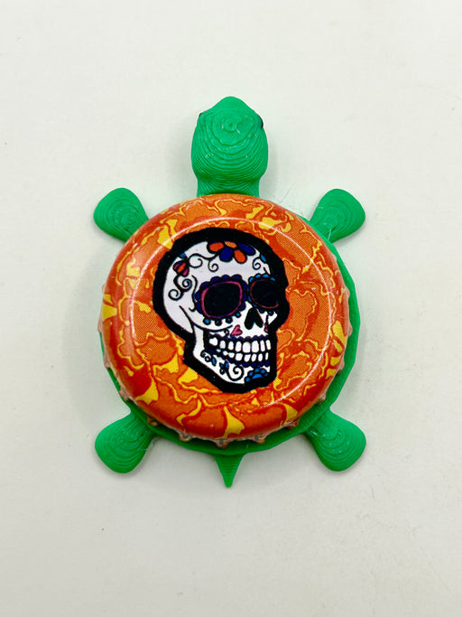 Day of the Dead, Sugar Skull - Mexicana Beer - Bottle Cap Magnet Turtle Shell Shocked Art