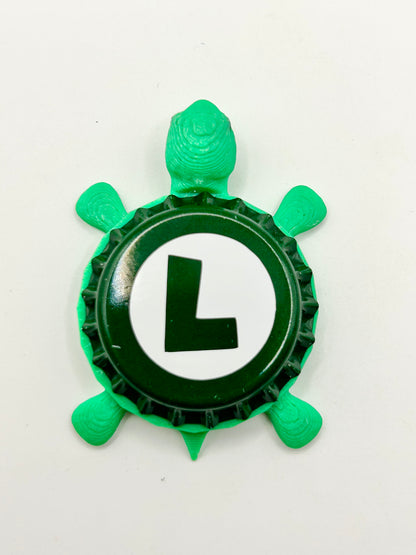 Luigi - Bottle Cap Magnet Turtle Shell Shocked Art
