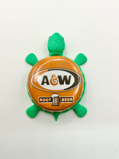 A & W Root Beer Bottle Cap Magnet Turtle Shell Shocked Art