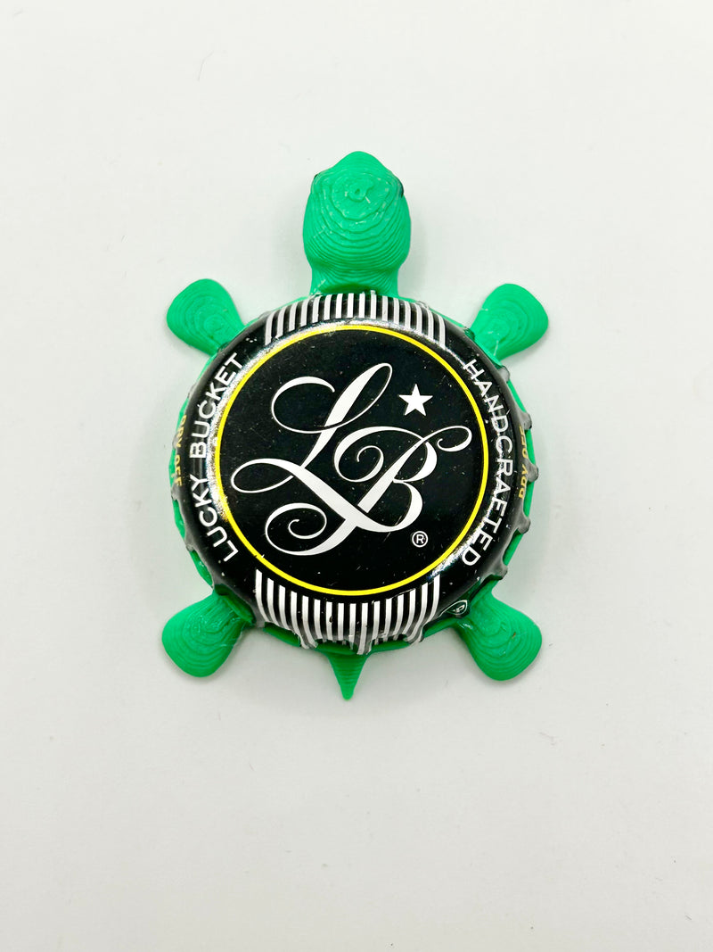 Lucky Bucket Brewing (Black) - Bottle Cap Magnet Turtle Shell Shocked Art