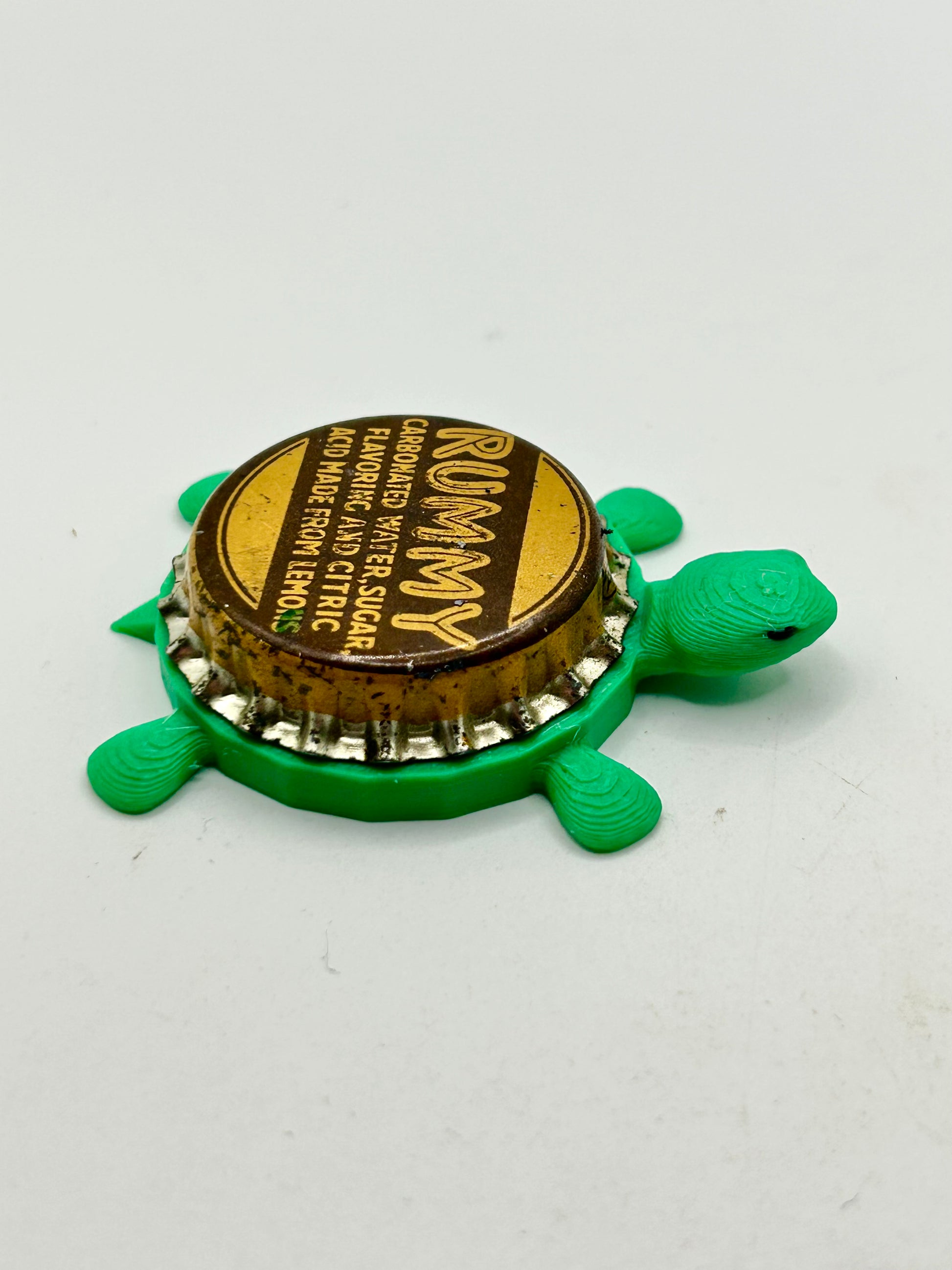 Rummy Soda - Bottle Cap Magnet Turtle Shell Shocked Art