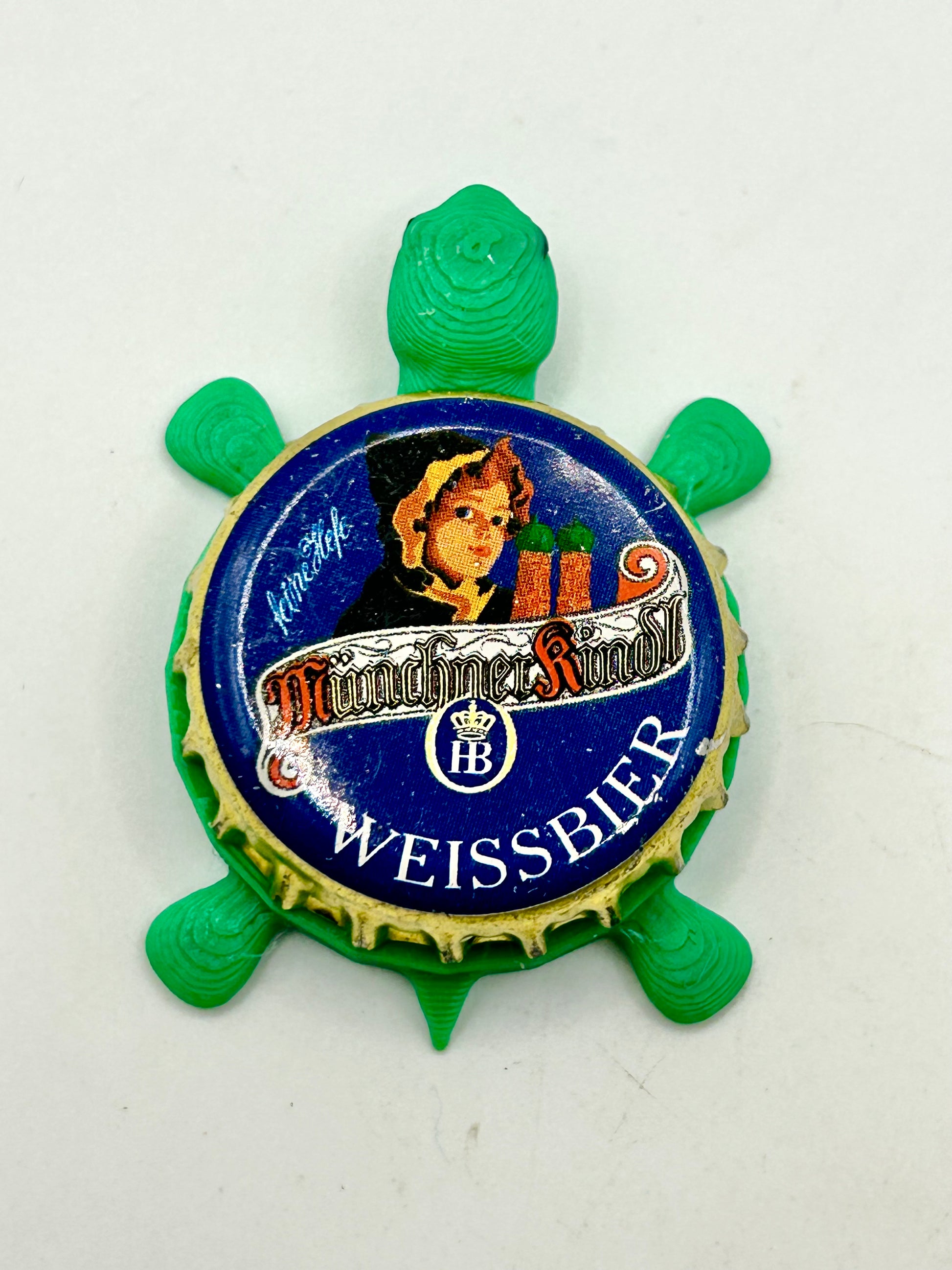 Munchner Kindl Weissbier (Hofbrau) - Bottle Cap Magnet Turtle Shell Shocked Art