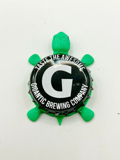 Gigantic Brewing (Black) - Bottle Cap Magnet Turtle Shell Shocked Art