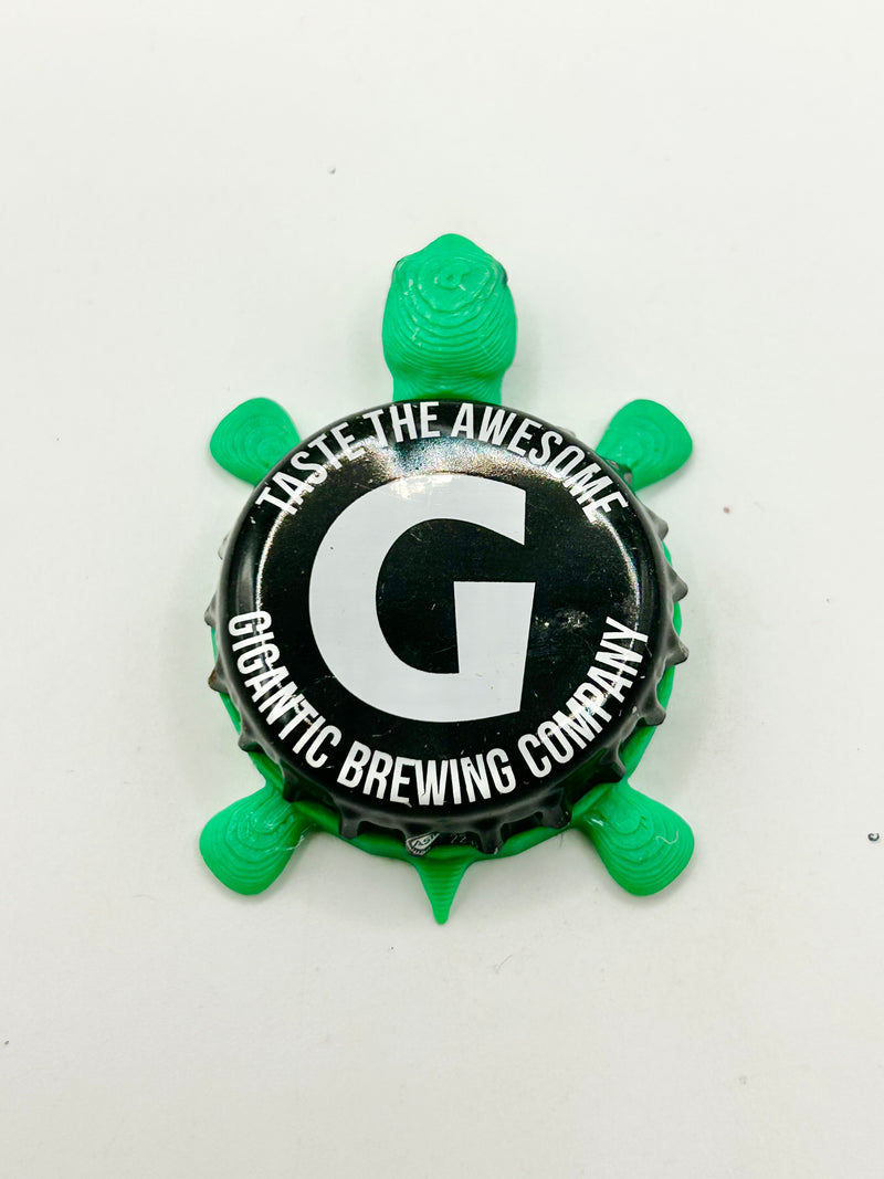 Gigantic Brewing (Black) - Bottle Cap Magnet Turtle Shell Shocked Art