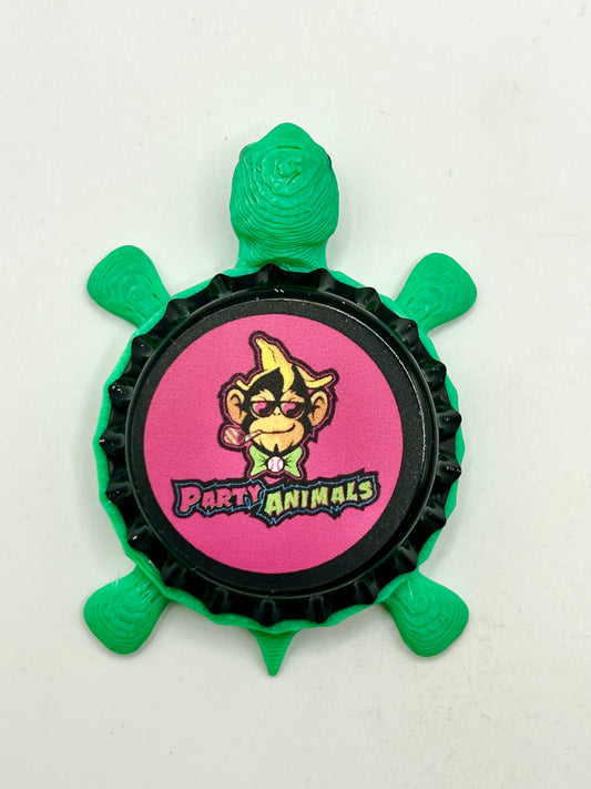 Party Animals - Bottle Cap Magnet Turtle Shell Shocked Art