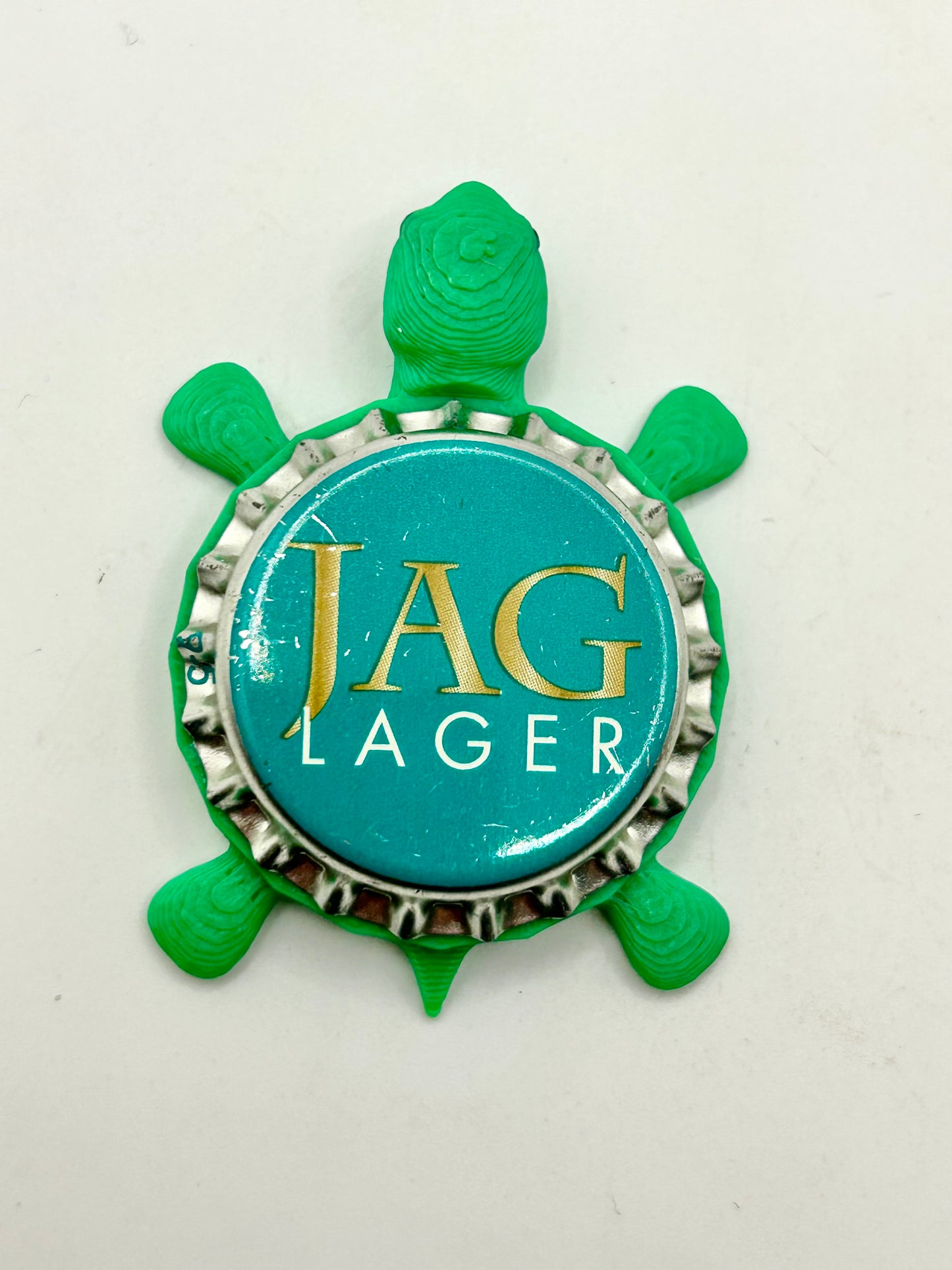 Jag Lager - Bottle Cap Magnet Turtle Shell Shocked Art