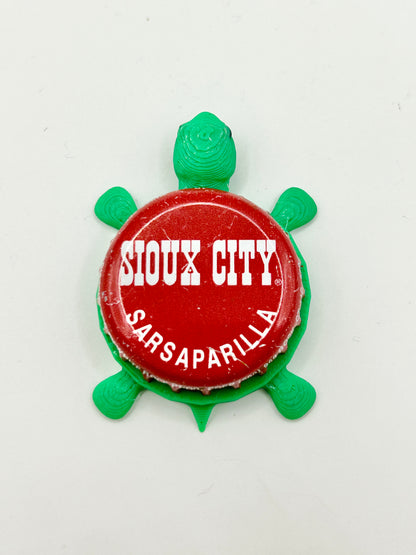 Sioux City Sarsaparilla - Bottle Cap Magnet Turtle Shell Shocked Art