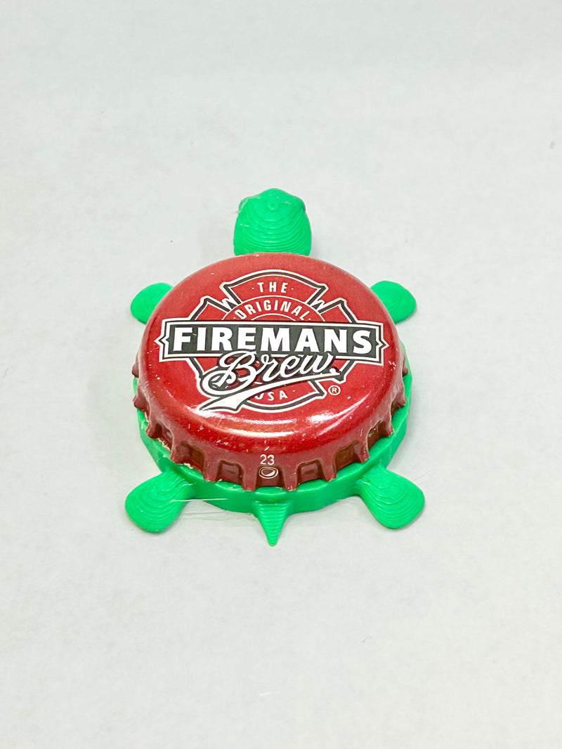 Firemans Brew - Bottle Cap Magnet Turtle Shell Shocked Art