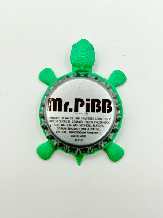Mr Pibb (Black Text) - Bottle Cap Magnet Turtle