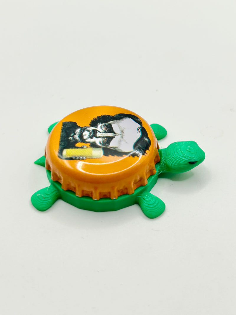 Edgar Allan Poe (Orange) - Raven Brewery - Bottle Cap Magnet Turtle Shell Shocked Art