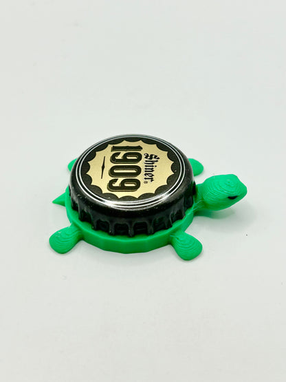Shiner 1909 Beer - Bottle Cap Magnet Turtle Shell Shocked Art