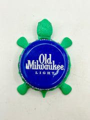 Old Milwaukee Light Beer - Bottle Cap Magnet Turtle Shell Shocked Art