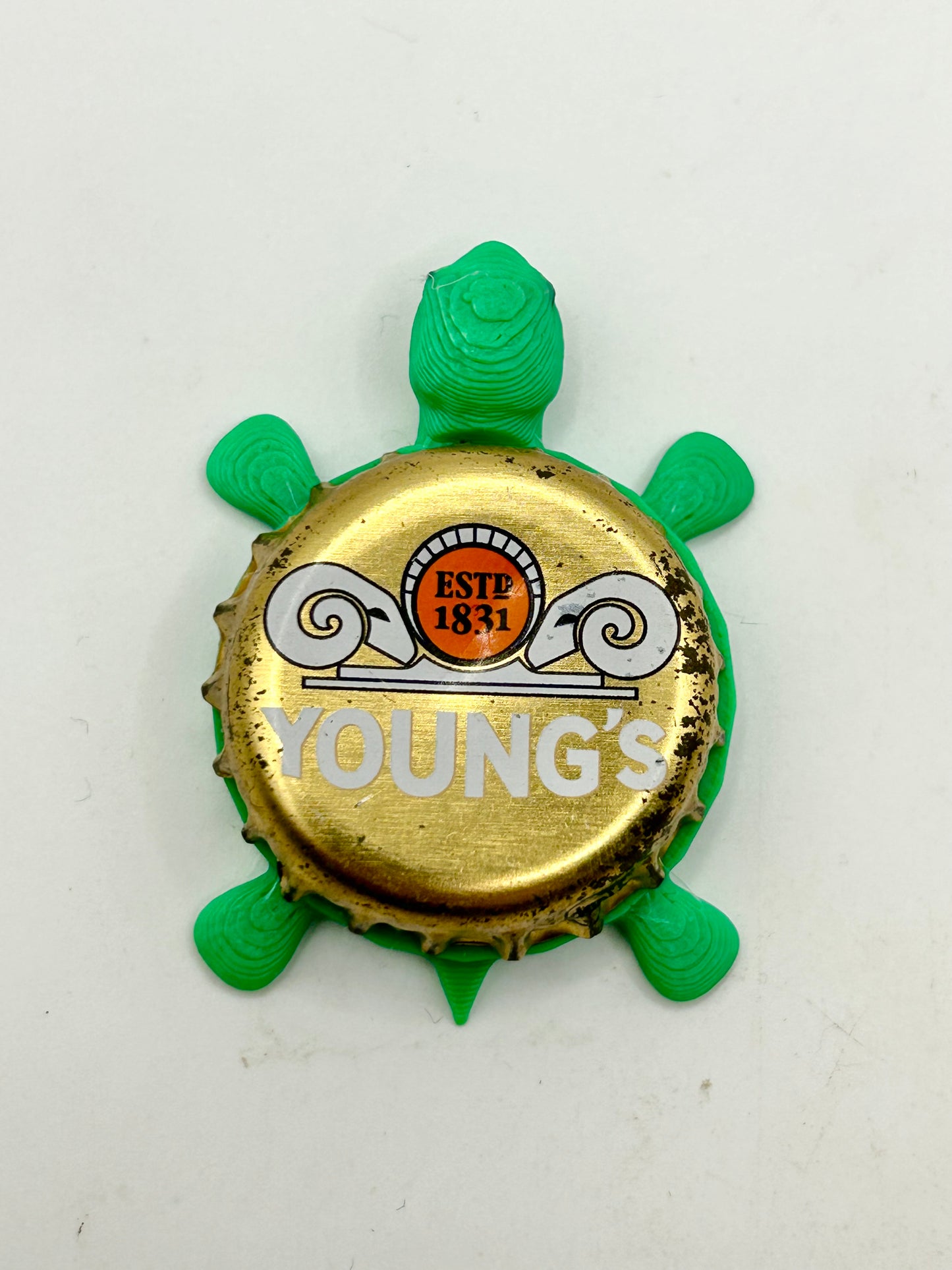 Young’s Beer - Bottle Cap Magnet Turtle Shell Shocked Art