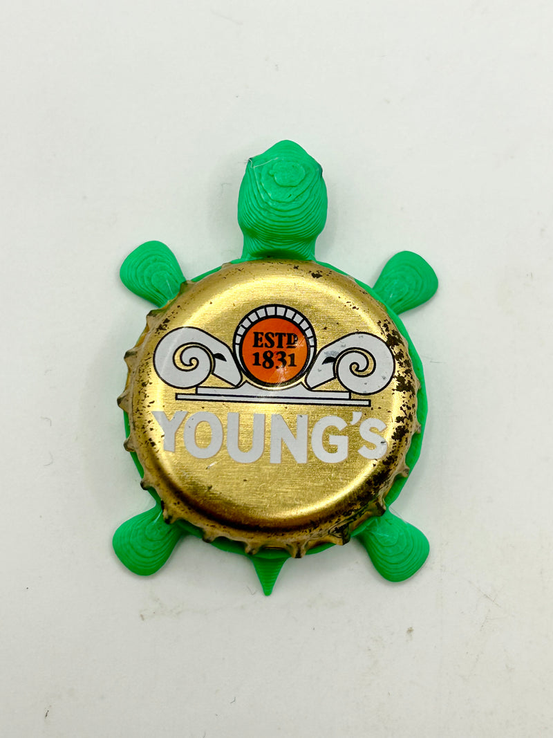 Young’s Beer - Bottle Cap Magnet Turtle Shell Shocked Art