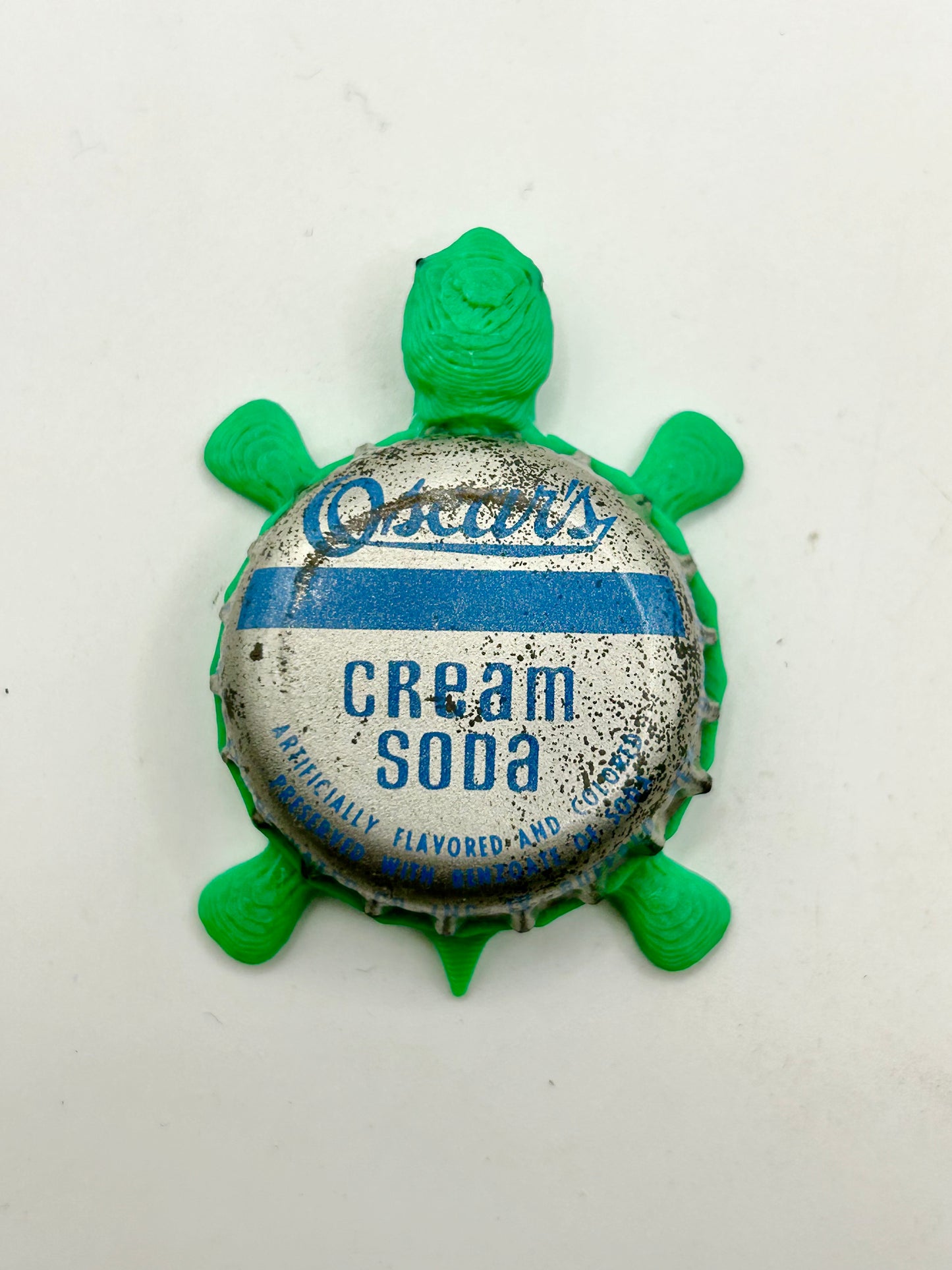Oscar’s Cream Soda - Bottle Cap Magnet Turtle Shell Shocked Art