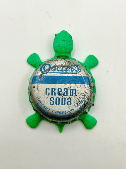 Oscar’s Cream Soda - Bottle Cap Magnet Turtle Shell Shocked Art
