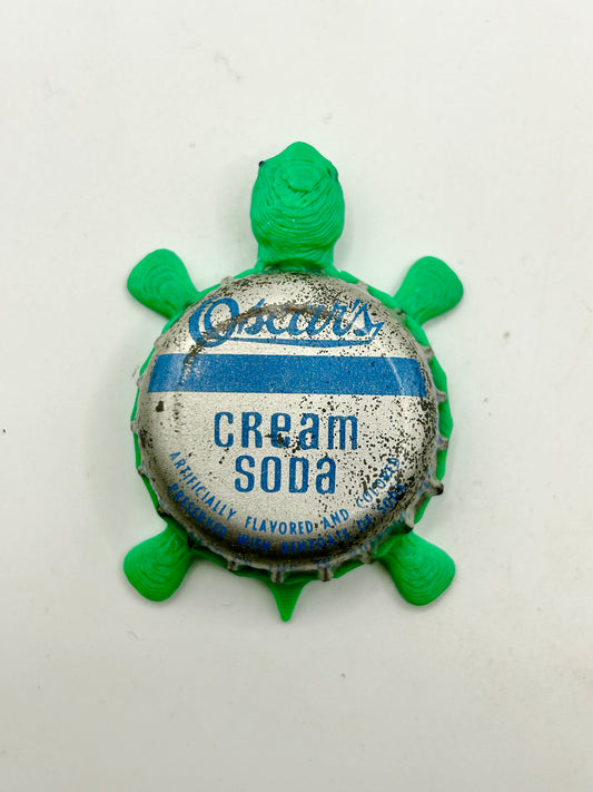 Oscar’s Cream Soda - Bottle Cap Magnet Turtle Shell Shocked Art